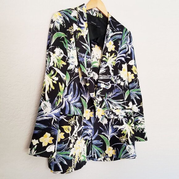 Zara Basic Floral Print Silky Satin Open Front Blazer Jacket M Vibrant Tropical - Picture 5 of 16